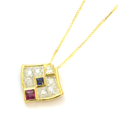 ダイヤパヴェにモザイクカラーのプチペンダント