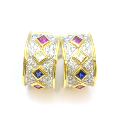 ダイヤパヴェにモザイクカラーの存在感イヤリング