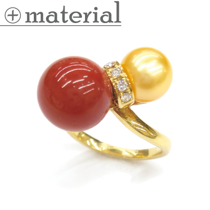 珊瑚とパールでリボンをデザインしたリング