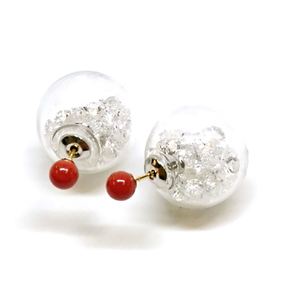 キャッチにデザインあり！シンプル珊瑚ピアス