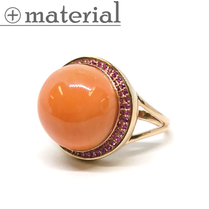 ぽってりカボション珊瑚のピンクリング