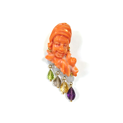 ピエロ珊瑚のカラフルブローチ