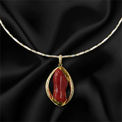 変形血赤珊瑚のリッチなペンダントネックレス