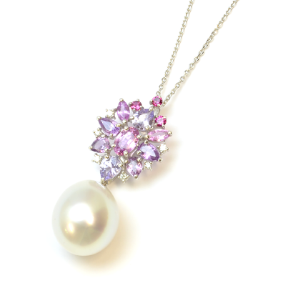 パープル&ピンクデザインのパールペンダント