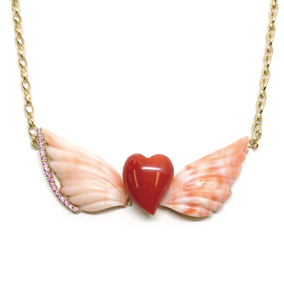 羽根付きハートのパンクネックレス